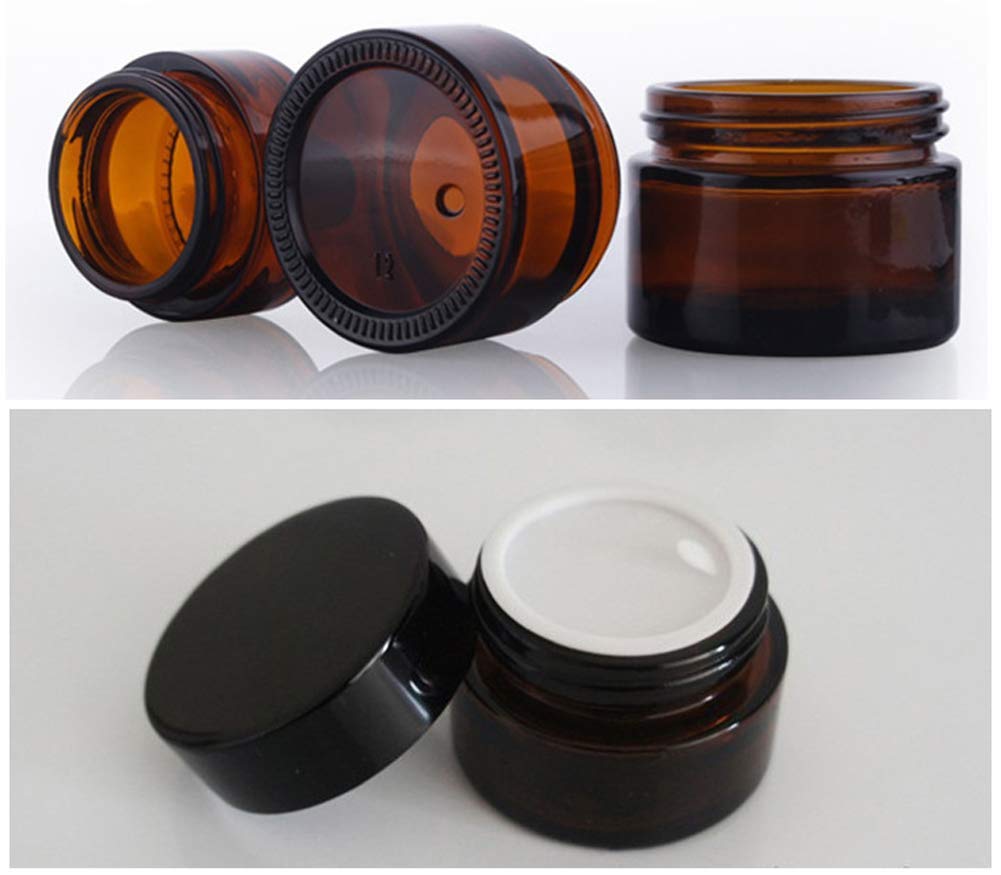 5Pcs 10Ml 0.35Oz Travel Size Empty Refillable Amber Glass Cosmetic Containers Round Sample Jars Pot Vial Bottle With Inner Liner